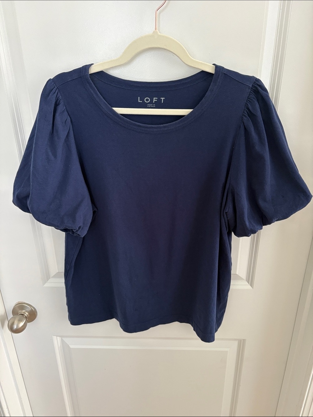 LOFT Navy Puff Sleeve Cotton Tee